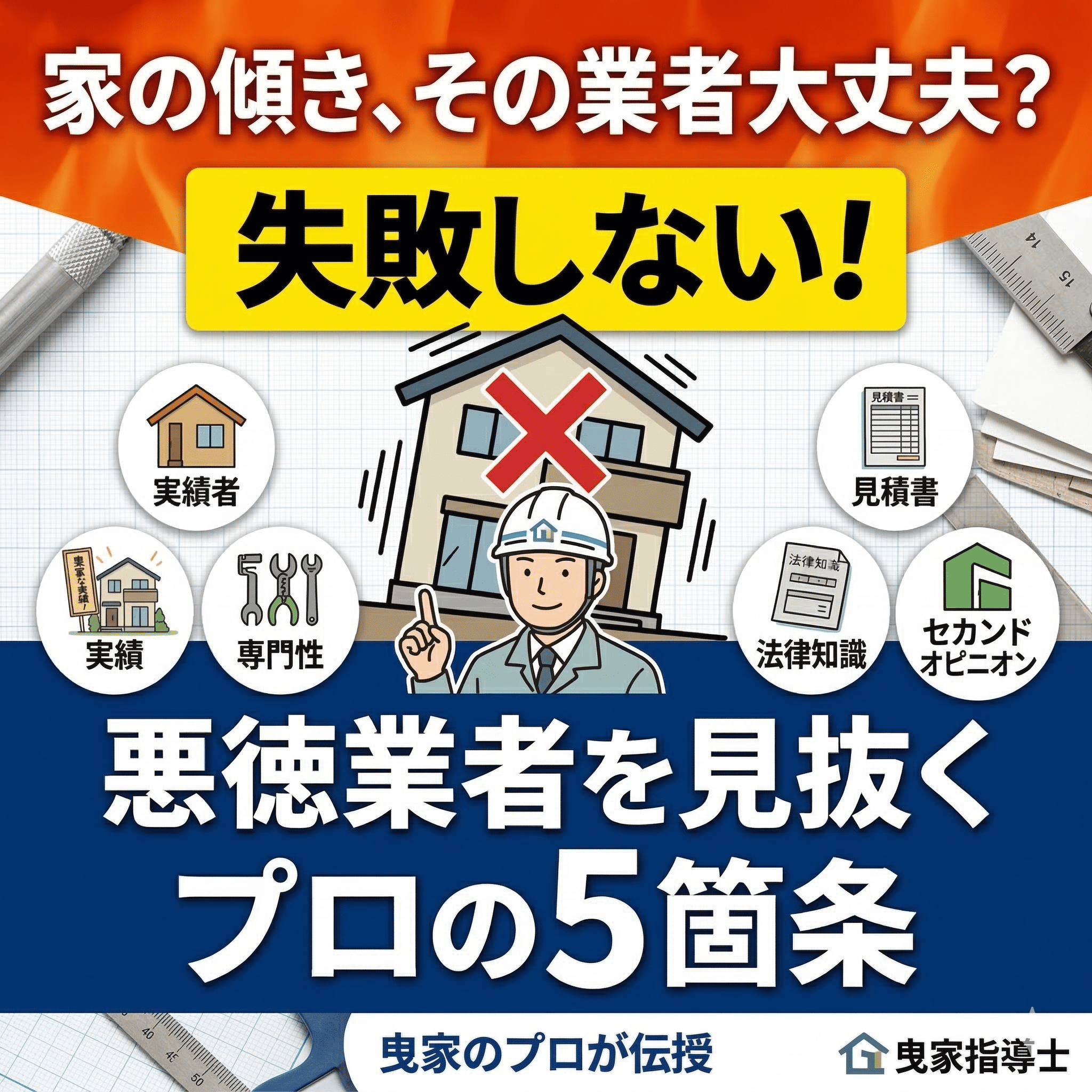 【家の傾きを直す 業者の選び方】悪徳業者を見抜く5つのチェックポイント｜曳家のプロが本音で解説
